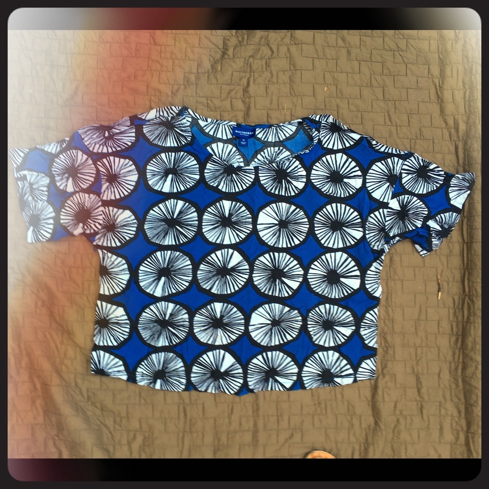 Marimekko for target blue block print blouse sz M